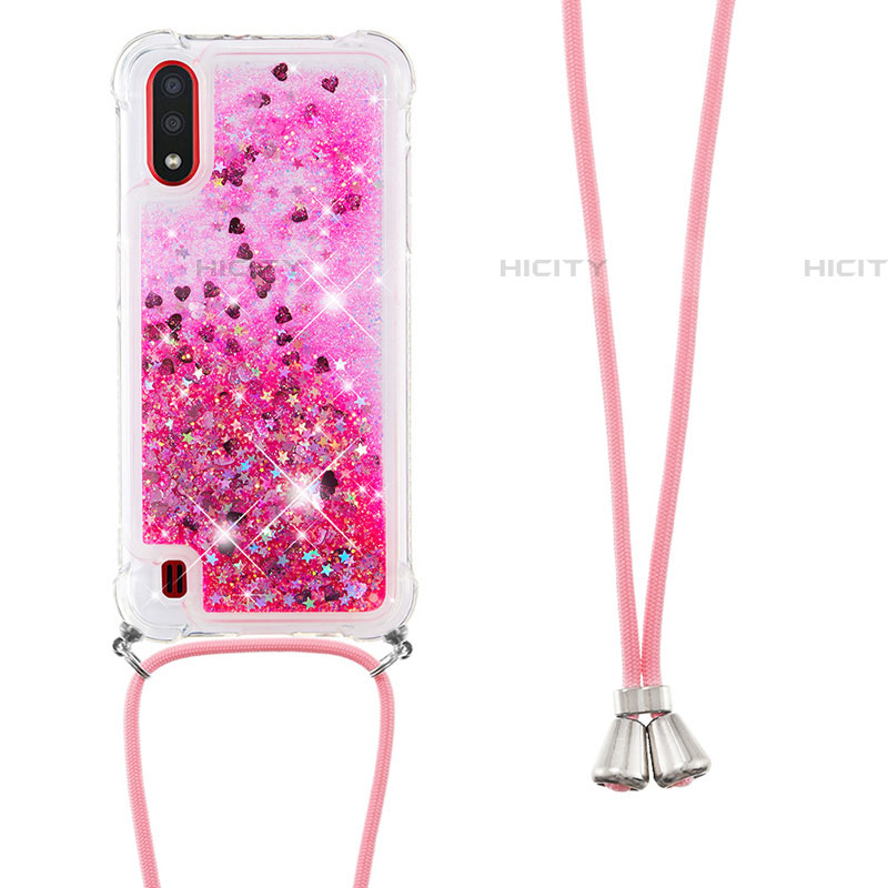 Custodia Silicone Cover Morbida Bling-Bling con Cinghia Cordino Mano S03 per Samsung Galaxy A01 SM-A015