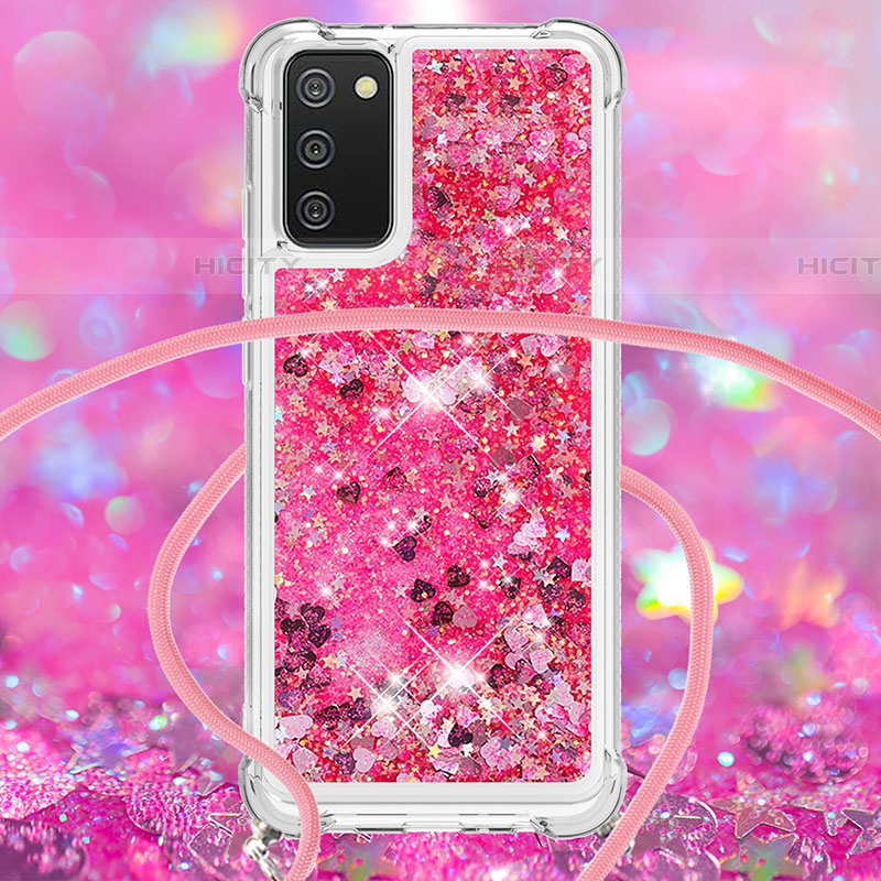 Custodia Silicone Cover Morbida Bling-Bling con Cinghia Cordino Mano S03 per Samsung Galaxy A03s