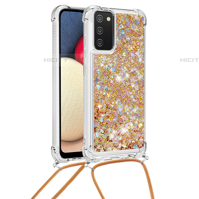 Custodia Silicone Cover Morbida Bling-Bling con Cinghia Cordino Mano S03 per Samsung Galaxy A03s