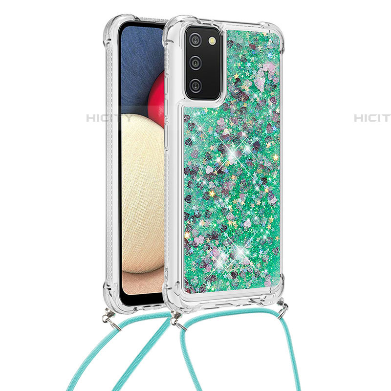 Custodia Silicone Cover Morbida Bling-Bling con Cinghia Cordino Mano S03 per Samsung Galaxy A03s