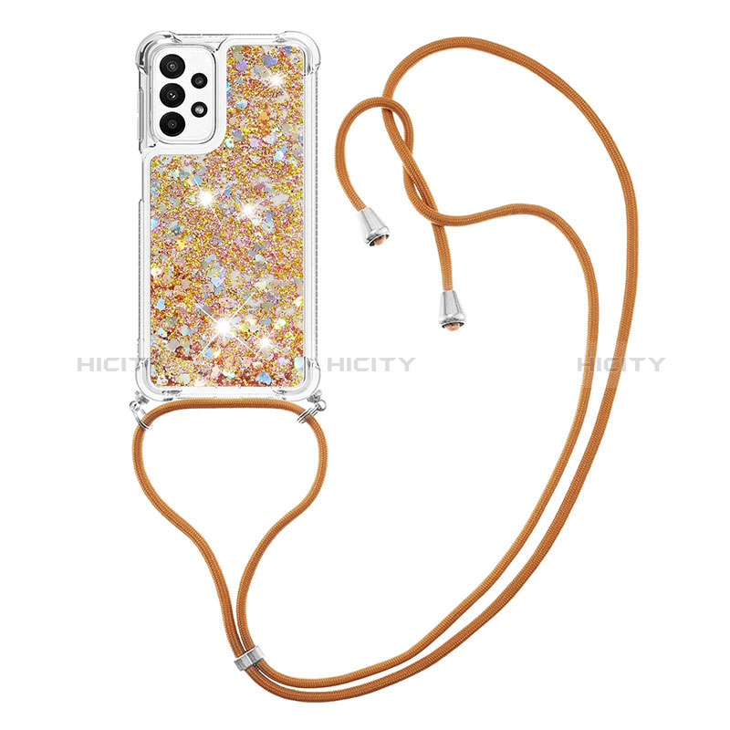 Custodia Silicone Cover Morbida Bling-Bling con Cinghia Cordino Mano S03 per Samsung Galaxy A23 5G