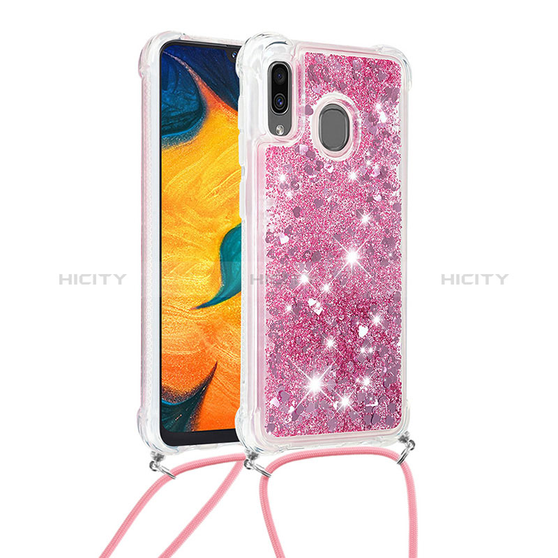 Custodia Silicone Cover Morbida Bling-Bling con Cinghia Cordino Mano S03 per Samsung Galaxy A30