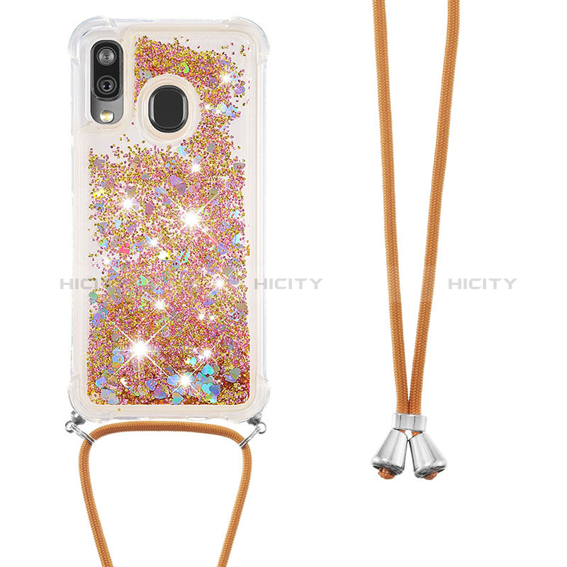 Custodia Silicone Cover Morbida Bling-Bling con Cinghia Cordino Mano S03 per Samsung Galaxy A40