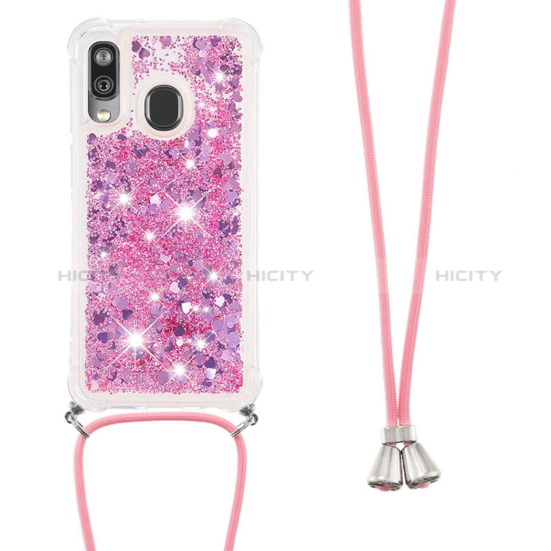 Custodia Silicone Cover Morbida Bling-Bling con Cinghia Cordino Mano S03 per Samsung Galaxy A40