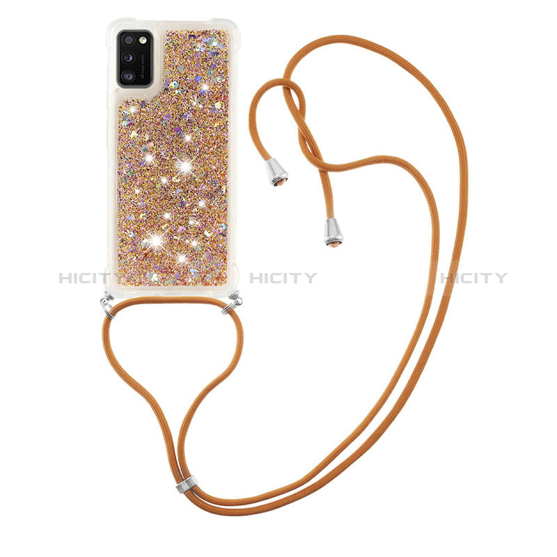 Custodia Silicone Cover Morbida Bling-Bling con Cinghia Cordino Mano S03 per Samsung Galaxy A41