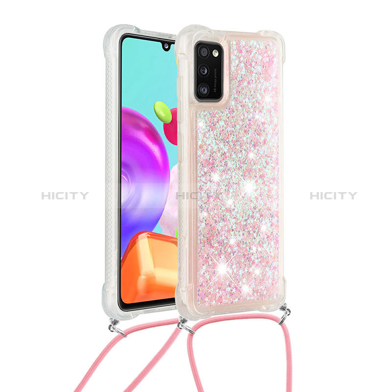 Custodia Silicone Cover Morbida Bling-Bling con Cinghia Cordino Mano S03 per Samsung Galaxy A41