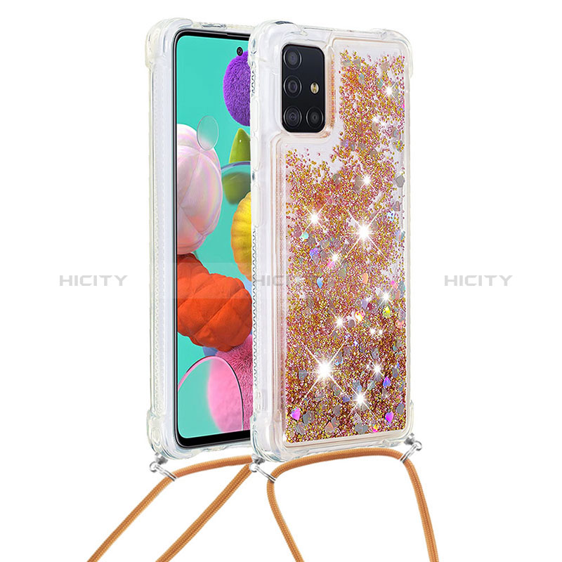 Custodia Silicone Cover Morbida Bling-Bling con Cinghia Cordino Mano S03 per Samsung Galaxy A51 4G