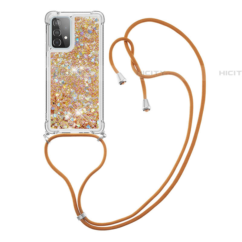 Custodia Silicone Cover Morbida Bling-Bling con Cinghia Cordino Mano S03 per Samsung Galaxy A52 5G