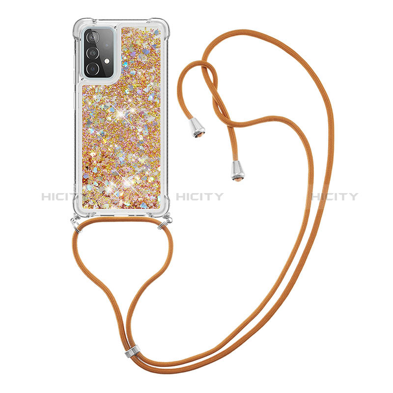 Custodia Silicone Cover Morbida Bling-Bling con Cinghia Cordino Mano S03 per Samsung Galaxy A52s 5G