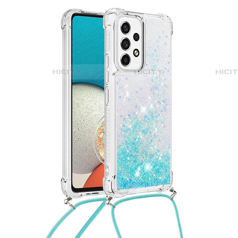 Custodia Silicone Cover Morbida Bling-Bling con Cinghia Cordino Mano S03 per Samsung Galaxy A53 5G