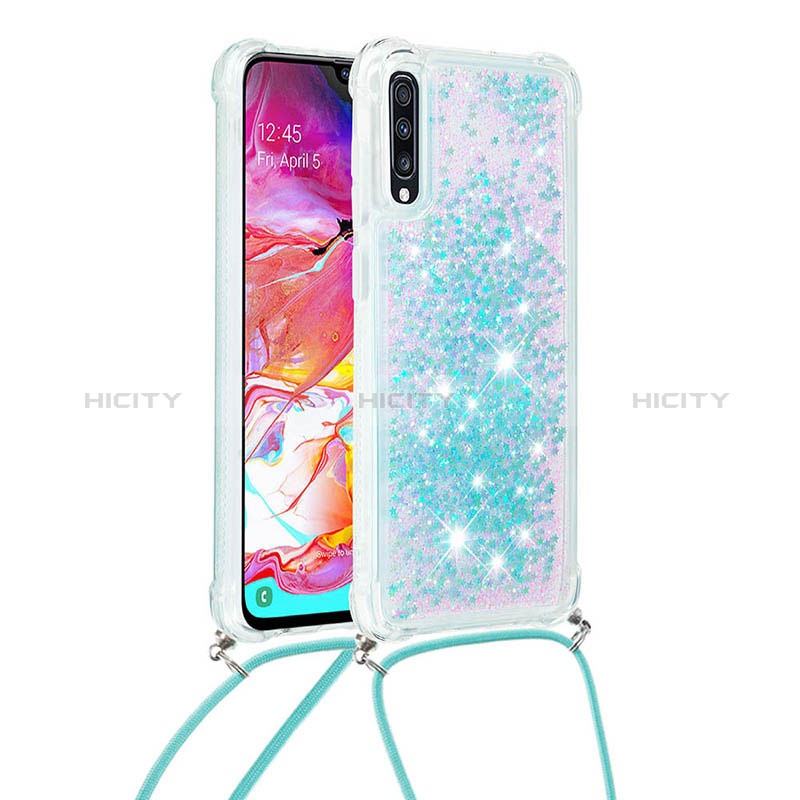 Custodia Silicone Cover Morbida Bling-Bling con Cinghia Cordino Mano S03 per Samsung Galaxy A70