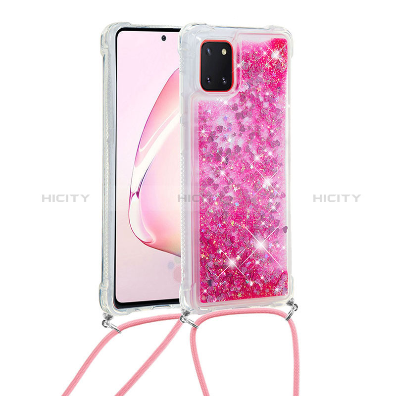 Custodia Silicone Cover Morbida Bling-Bling con Cinghia Cordino Mano S03 per Samsung Galaxy A81 Rosa Caldo