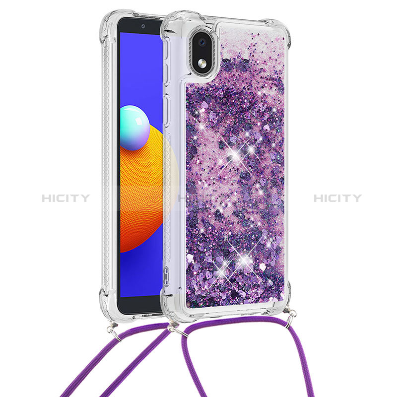 Custodia Silicone Cover Morbida Bling-Bling con Cinghia Cordino Mano S03 per Samsung Galaxy M01 Core Viola