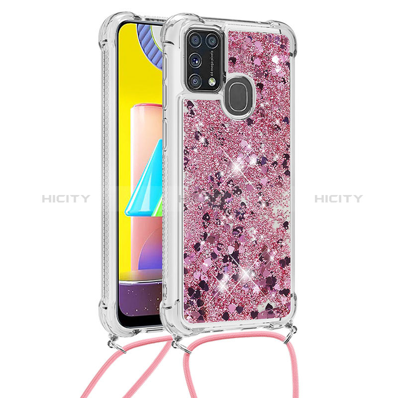 Custodia Silicone Cover Morbida Bling-Bling con Cinghia Cordino Mano S03 per Samsung Galaxy M21s