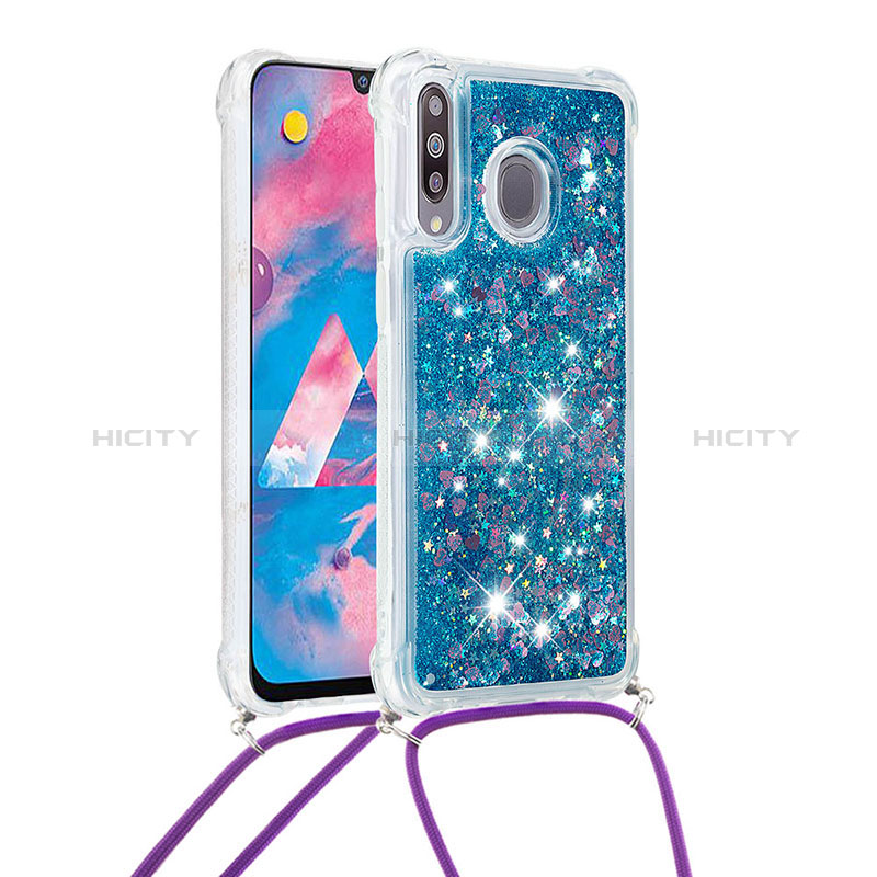 Custodia Silicone Cover Morbida Bling-Bling con Cinghia Cordino Mano S03 per Samsung Galaxy M30