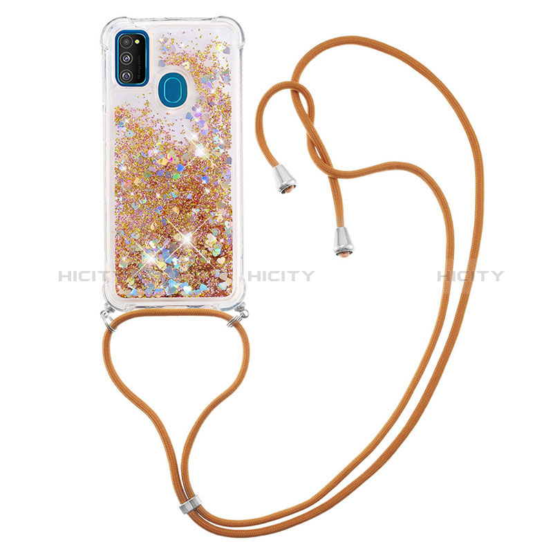 Custodia Silicone Cover Morbida Bling-Bling con Cinghia Cordino Mano S03 per Samsung Galaxy M30s