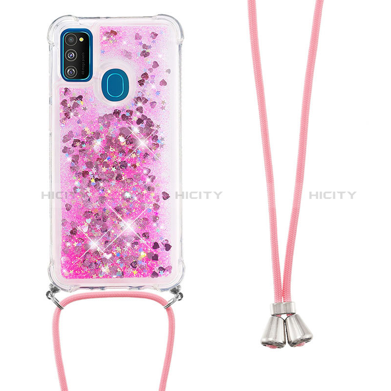 Custodia Silicone Cover Morbida Bling-Bling con Cinghia Cordino Mano S03 per Samsung Galaxy M30s