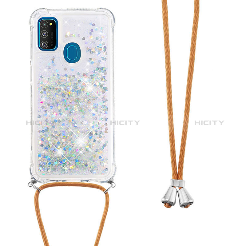 Custodia Silicone Cover Morbida Bling-Bling con Cinghia Cordino Mano S03 per Samsung Galaxy M30s