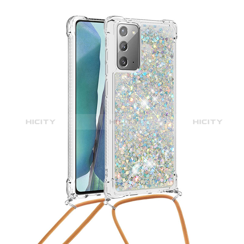 Custodia Silicone Cover Morbida Bling-Bling con Cinghia Cordino Mano S03 per Samsung Galaxy Note 20 5G