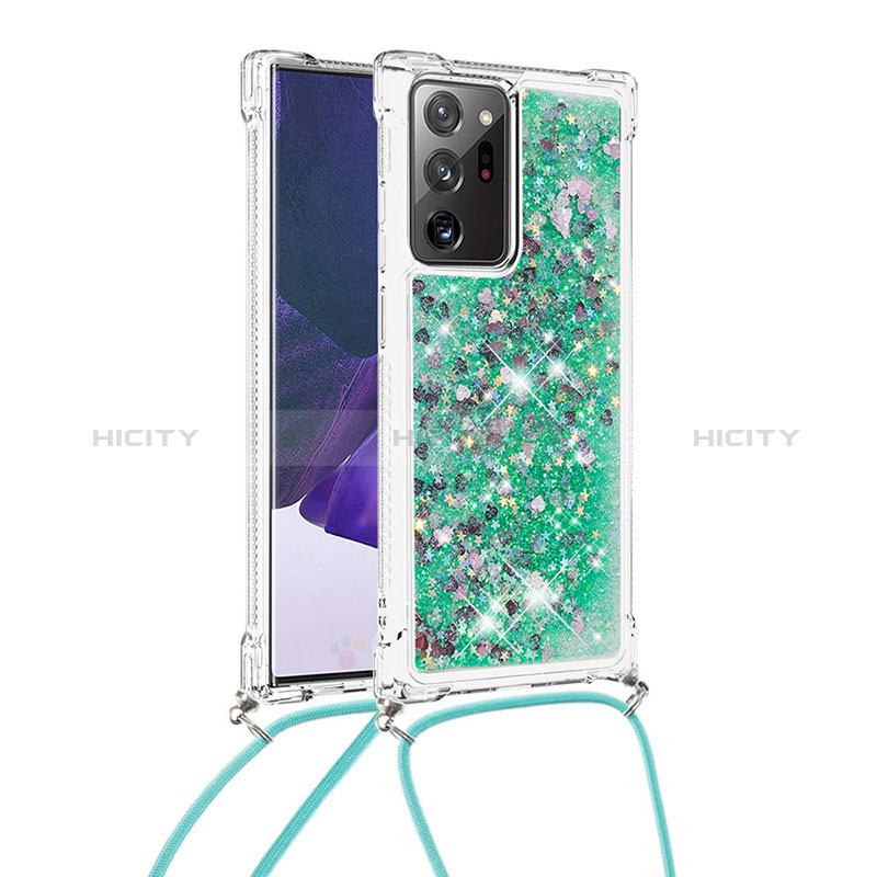 Custodia Silicone Cover Morbida Bling-Bling con Cinghia Cordino Mano S03 per Samsung Galaxy Note 20 Ultra 5G Verde