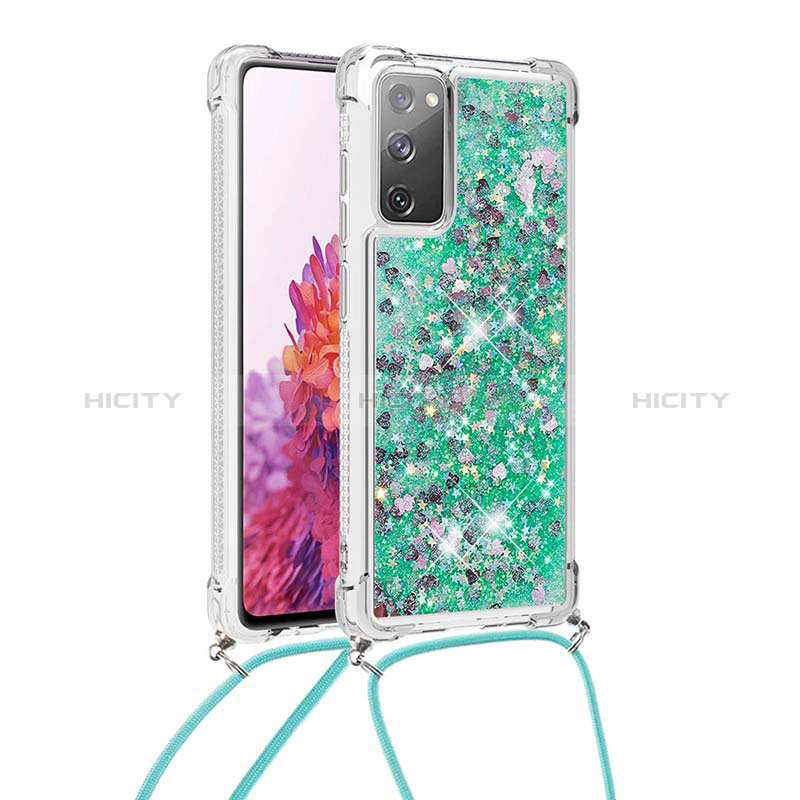 Custodia Silicone Cover Morbida Bling-Bling con Cinghia Cordino Mano S03 per Samsung Galaxy S20 FE 5G Verde