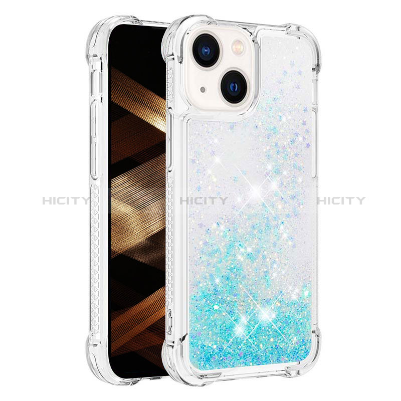 Custodia Silicone Cover Morbida Bling-Bling S01 per Apple iPhone 14 Cielo Blu