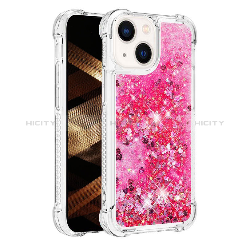 Custodia Silicone Cover Morbida Bling-Bling S01 per Apple iPhone 15 Plus Rosa Caldo