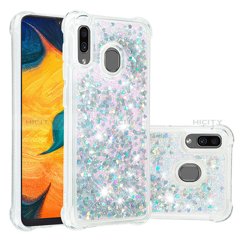 Custodia Silicone Cover Morbida Bling-Bling S01 per Samsung Galaxy A30 Argento