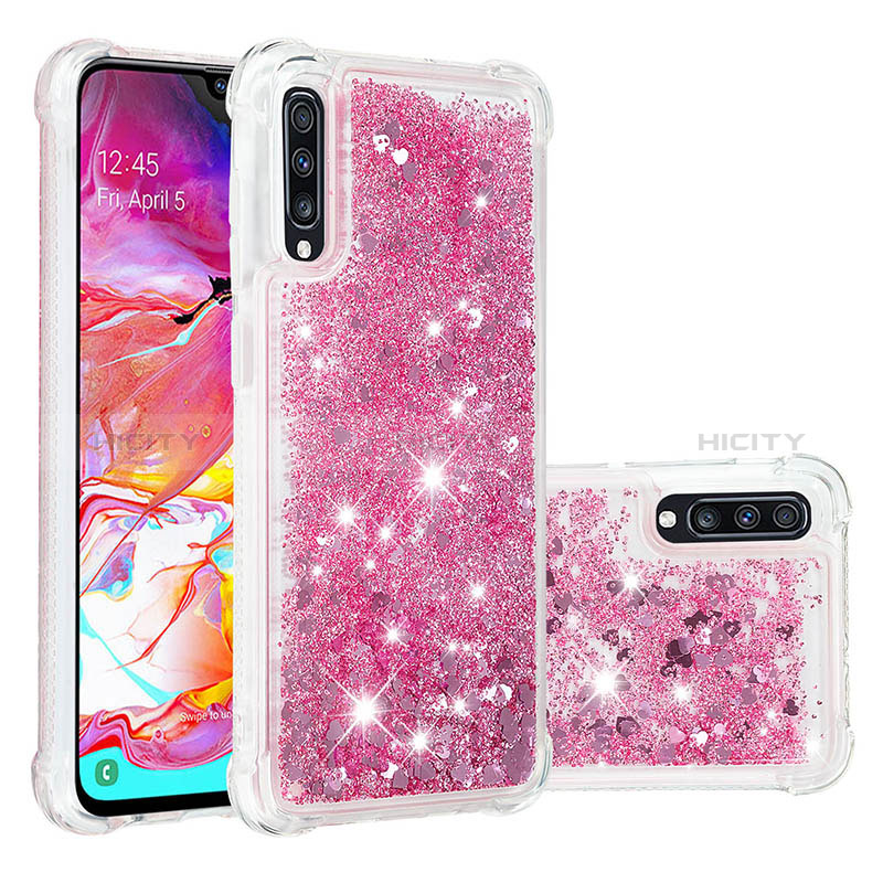 Custodia Silicone Cover Morbida Bling-Bling S01 per Samsung Galaxy A70 Rosa Caldo