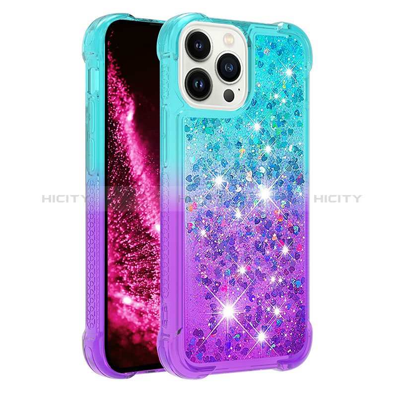 Custodia Silicone Cover Morbida Bling-Bling S02 per Apple iPhone 14 Pro Max Cielo Blu