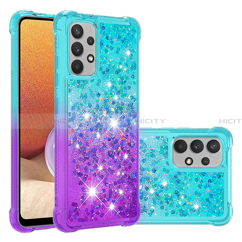 Custodia Silicone Cover Morbida Bling-Bling S02 per Samsung Galaxy A32 5G Cielo Blu