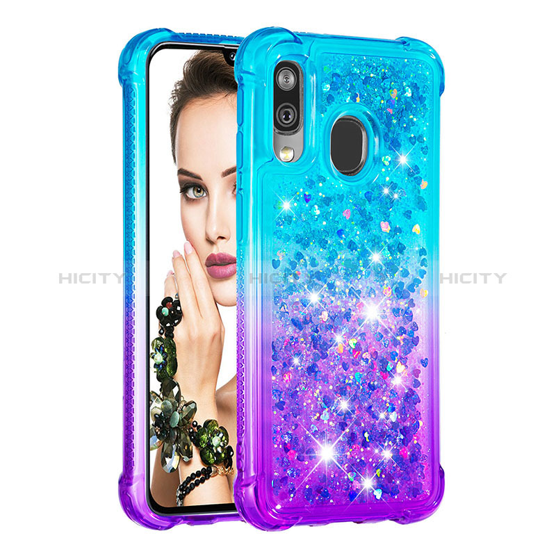 Custodia Silicone Cover Morbida Bling-Bling S02 per Samsung Galaxy A40 Cielo Blu