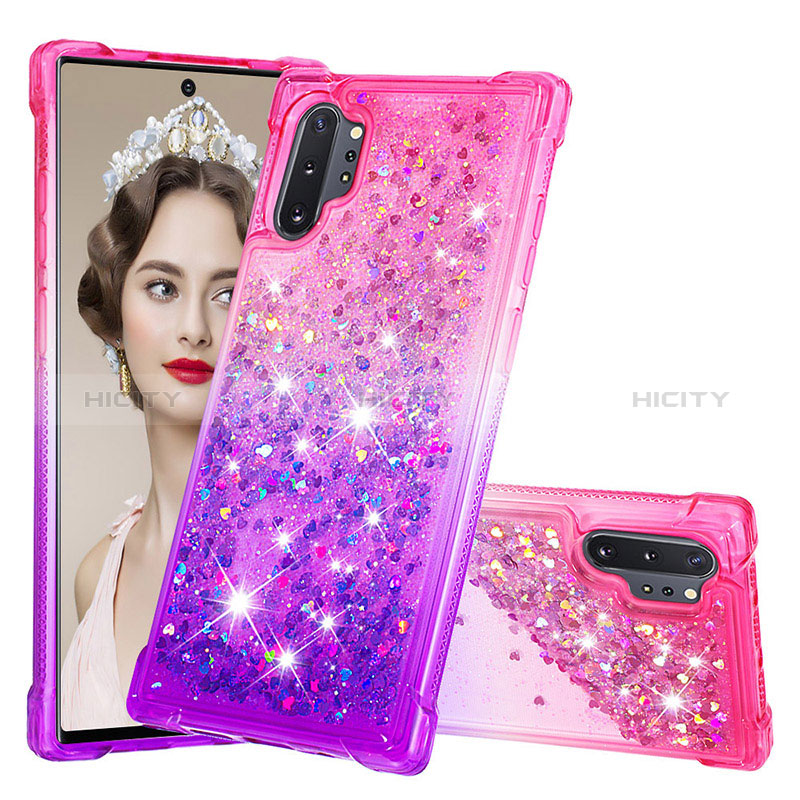 Custodia Silicone Cover Morbida Bling-Bling S02 per Samsung Galaxy Note 10 Plus 5G Rosa Caldo