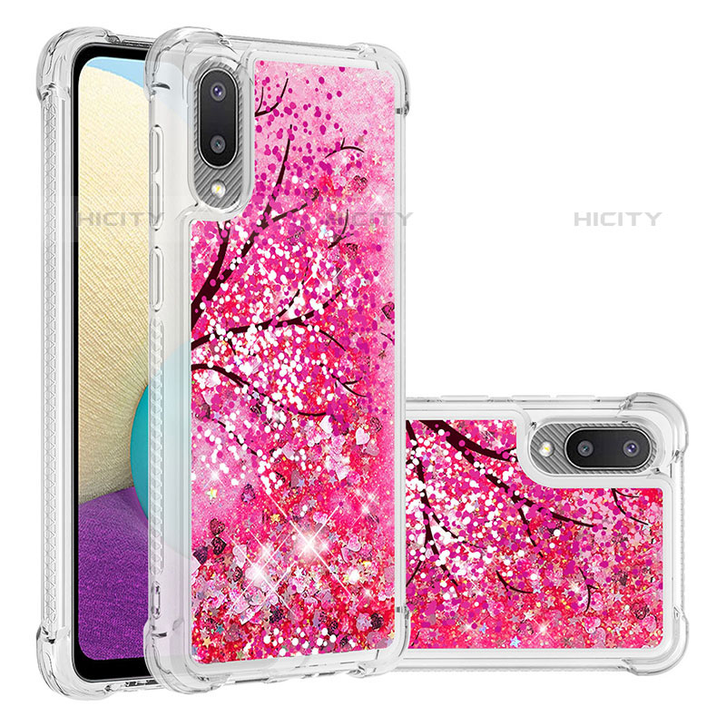 Custodia Silicone Cover Morbida Bling-Bling S03 per Samsung Galaxy M02 Rosa Caldo