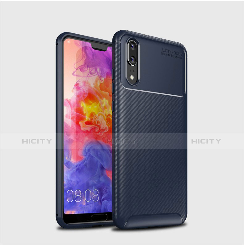 Custodia Silicone Cover Morbida Spigato per Huawei P20 Blu