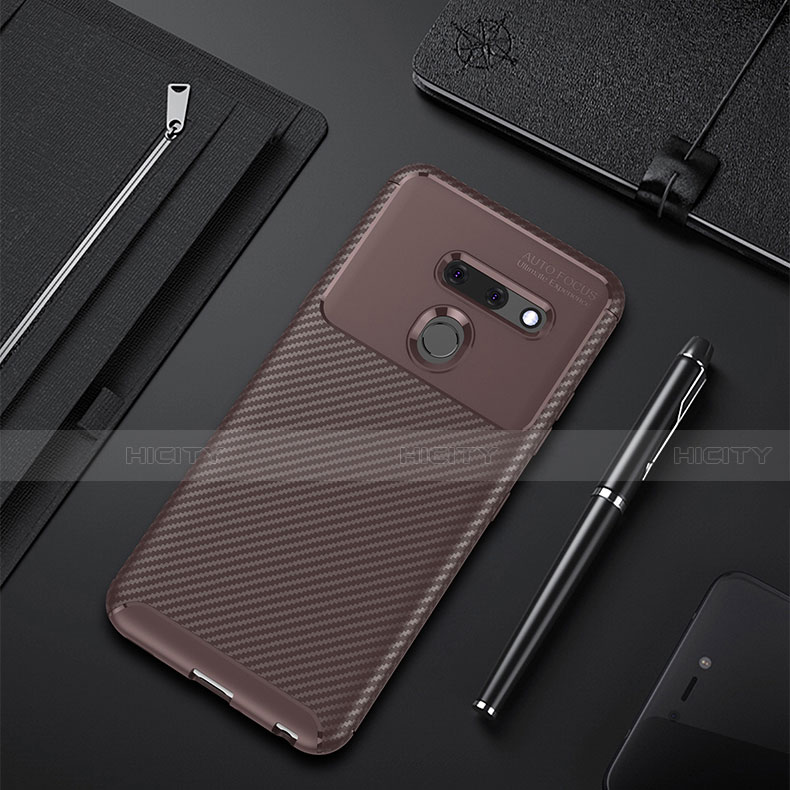 Custodia Silicone Cover Morbida Spigato per LG G8 ThinQ Marrone