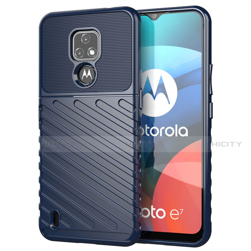 Custodia Silicone Cover Morbida Spigato per Motorola Moto E7 (2020) Blu