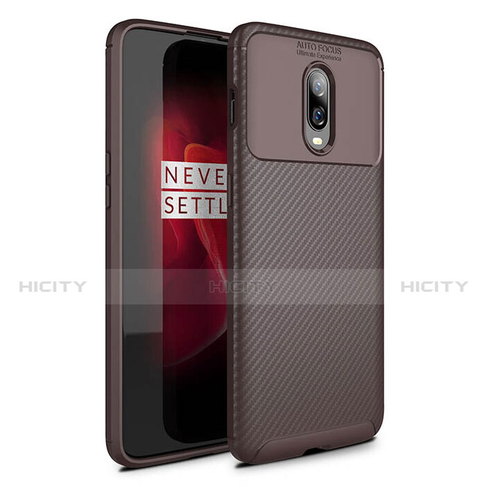 Custodia Silicone Cover Morbida Spigato per OnePlus 6 Marrone