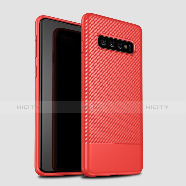Custodia Silicone Cover Morbida Spigato per Samsung Galaxy S10 Plus Rosso