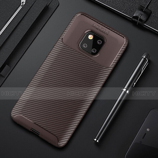 Custodia Silicone Cover Morbida Spigato S01 per Huawei Mate 20 Pro Marrone