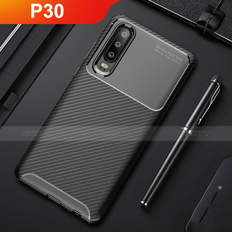 Custodia Silicone Cover Morbida Spigato S01 per Huawei P30 Nero