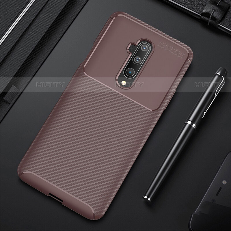 Custodia Silicone Cover Morbida Spigato S01 per OnePlus 7T Pro Marrone