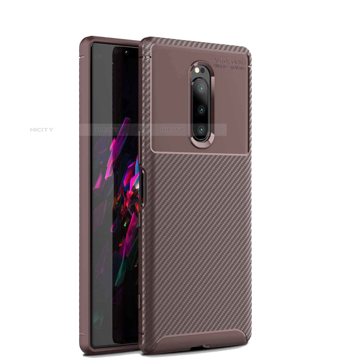 Custodia Silicone Cover Morbida Spigato S01 per Sony Xperia 1 Marrone