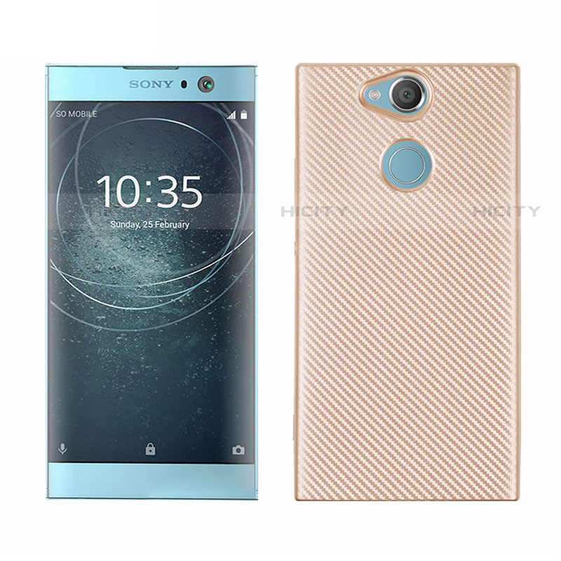 Custodia Silicone Cover Morbida Spigato S01 per Sony Xperia XA2 Plus Oro