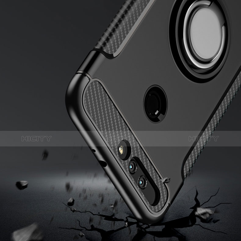 Custodia Silicone e Plastica Opaca con Anello Supporto A01 per Huawei Honor 8 Pro Nero