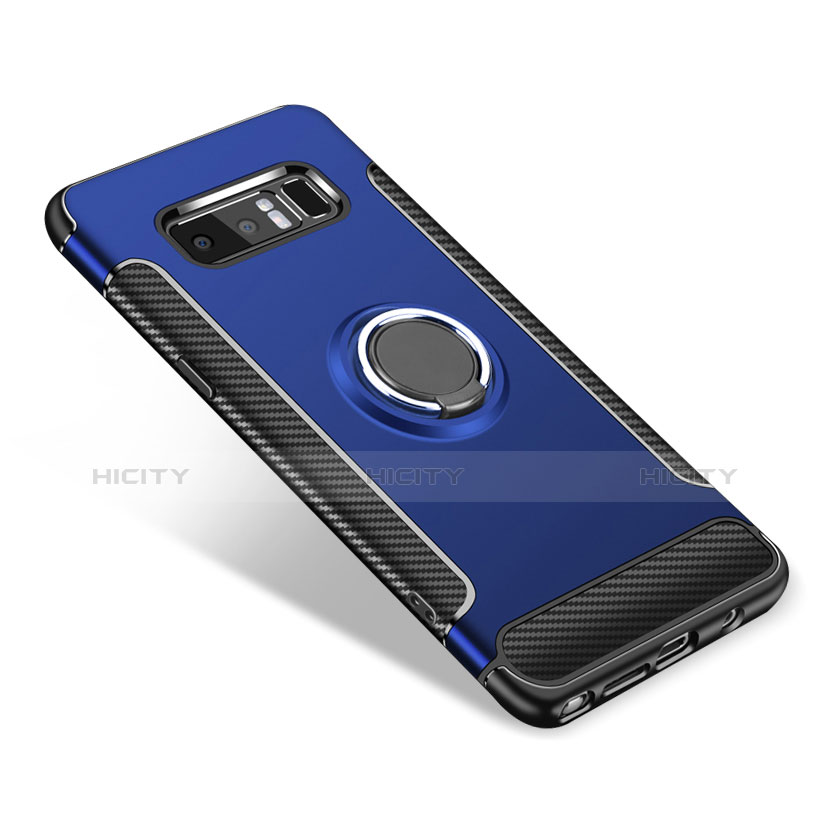 Custodia Silicone e Plastica Opaca con Anello Supporto A01 per Samsung Galaxy Note 8 Blu