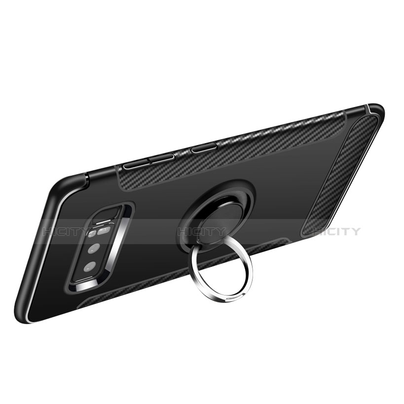 Custodia Silicone e Plastica Opaca con Anello Supporto A01 per Samsung Galaxy Note 8 Duos N950F Nero