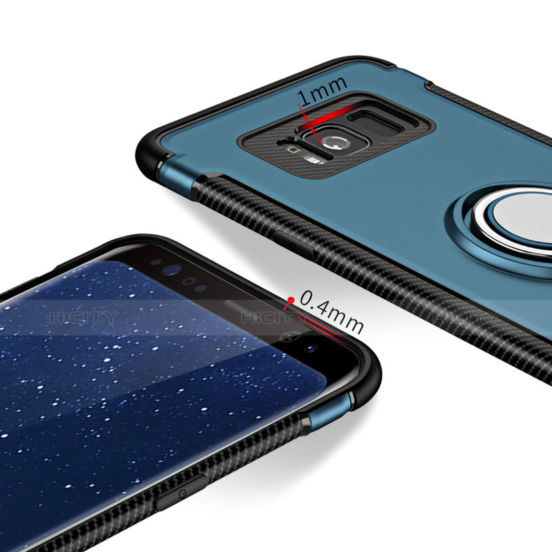 Custodia Silicone e Plastica Opaca con Anello Supporto A01 per Samsung Galaxy S8 Blu