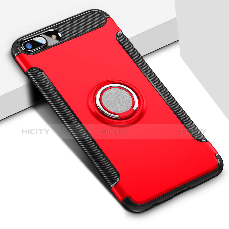 Custodia Silicone e Plastica Opaca con Anello Supporto A03 per Apple iPhone 7 Plus Rosso