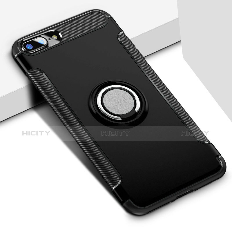 Custodia Silicone e Plastica Opaca con Anello Supporto A03 per Apple iPhone 8 Plus Nero